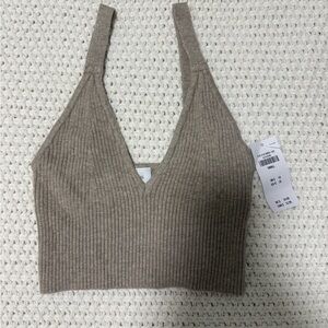 Gilly Hicks Ribbed V-Neck Crop Top in Taupe